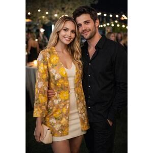 BostonProper SequinEmbroidered Mesh Hip Duster Yellow Flowers NWT Sz M LuxeFairy